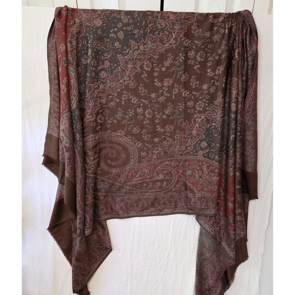 Brown Paisley Pashmina Shawl Scarf Bohemian Floral Jacquard Wrap Eyelash Fringe